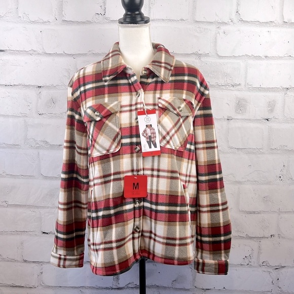 Sage Ladies' Plush Plaid Shirt Jacket Red - Picture 5 of 10